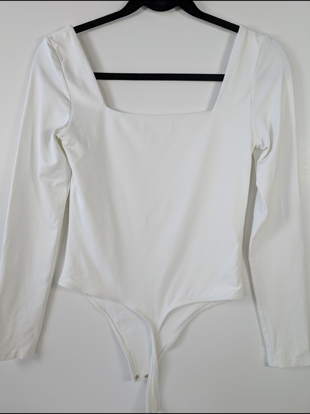 Babaton White Long Sleeve Square Neck Bodysuit